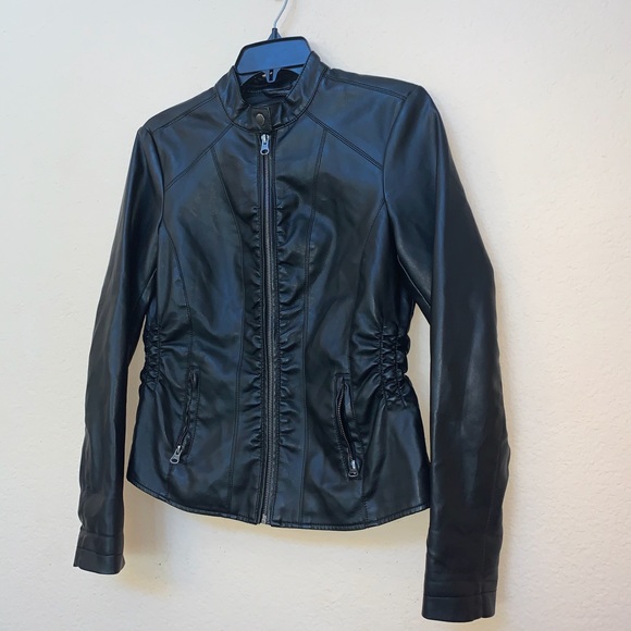 Baccini Black Vegan Faux Leather Moto Jacket Sz SP - Picture 2 of 11